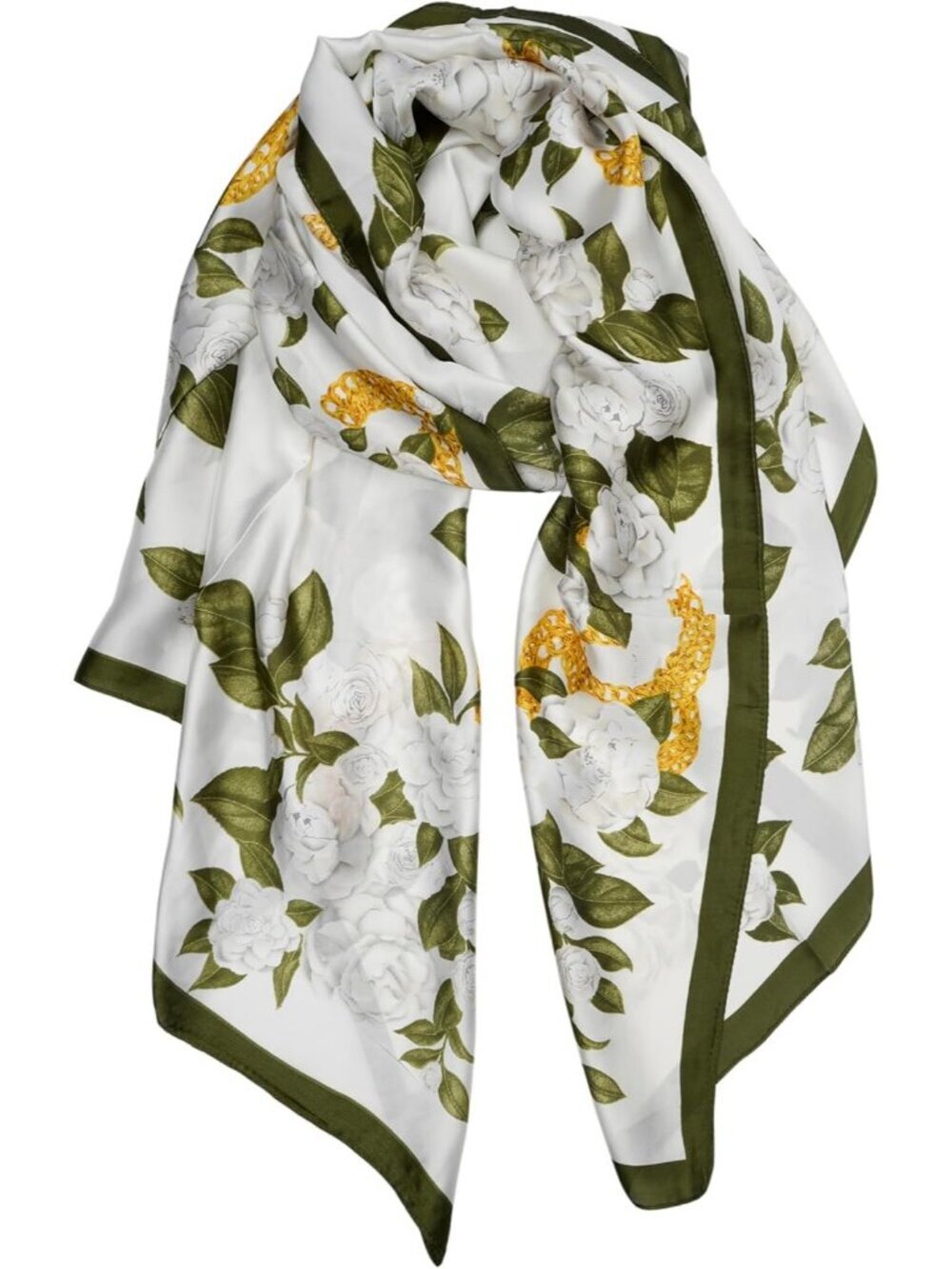 Women's White-Green Long Skinny Silky Lightweight Sunscreen Shawls Wraps